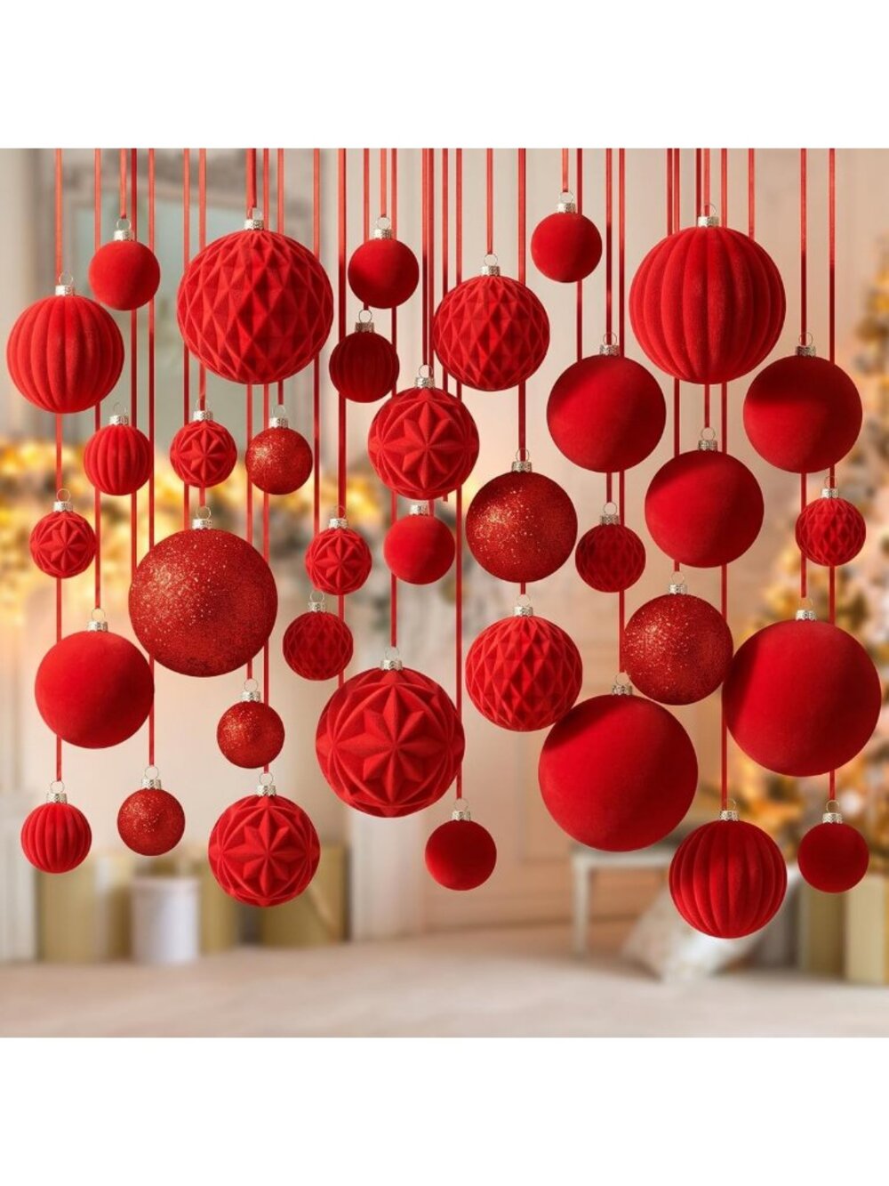 36 Pcs Red Velvet Christmas Ball Ornaments for Festive Ceiling Decor